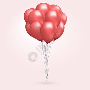 氦气球束 飞行逼真的光泽红气球 韦克托背景图片