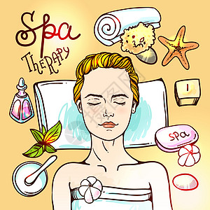 Spa 女人等待 spa massag面部黏土插图海星化妆品肥皂皮肤女士温泉女性图片