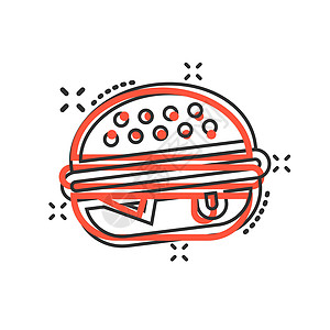 漫画风格的汉堡标志图标 白色孤立背景上的汉堡包矢量卡通插图 芝士汉堡商业概念飞溅效果沙拉蔬菜早餐油炸牛肉食物小吃洋葱卡通片午餐图片