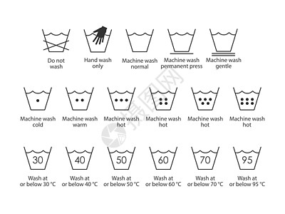 洗衣符号 洗涤符号 矢量插图 平板设计器具纺织品标签制造业洗衣店熨烫棉布沉思电脑家庭图片