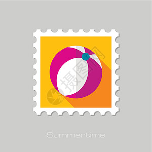 长阴影的海滩球平面邮票图片