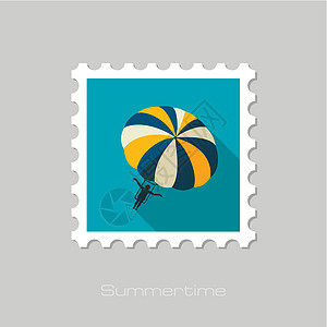 展出 暑期打扫活动邮票邮戳插图降落伞跳伞海洋假期娱乐海滩闲暇运动图片