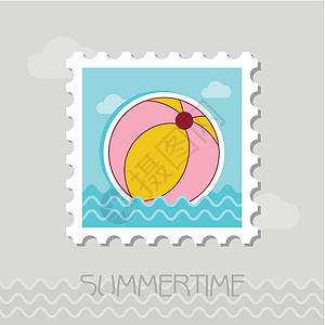海滩球平面邮票邮戳闲暇乐趣气球沙滩休闲游戏假期圆形邮资图片