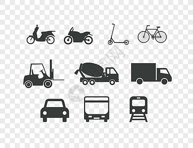 将传输图标设置在透明背景上 矢量说明摩托车时间车轮叉车送货货车货运车辆交通自行车图片