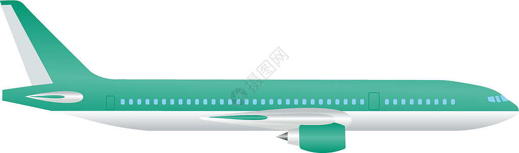 以白色背景孤立的航空客机载客飞行飞机矢量图示(仅用白色背景标明)图片