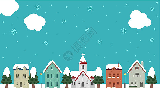 节日快乐 圣诞快乐矢量横幅插图庆典假期旅行建筑财产城市房子雪花季节风景图片