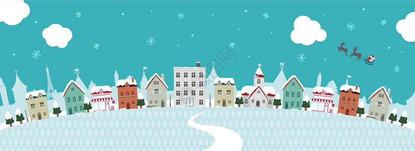 节日快乐 圣诞快乐横幅插图景观贺卡公寓风景房子村庄街道旅行国家居住区图片