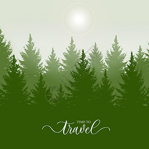 绿色隐形森林的矢量插图 该是写字母旅行时间了图片