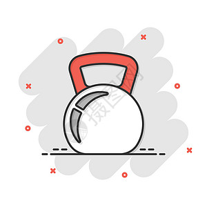 漫画风格的Kettlebell图标 Barbell体育设备在白色孤立背景上的卡通矢量插图 Dumbell 飞溅效果商业概念杠铃身图片