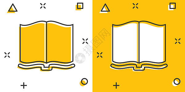 以漫画风格打开书本图标 白色孤立背景上的文学矢量卡通插图 图书馆业务概念飞溅效果书店界面作者阅读知识字典教科书出版学习卡通片图片