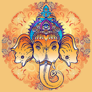 印度教主甘尼沙Ganesha在多彩的曼达拉上方 矢量插图 维他命装饰性病媒元素被孤立 手画paisley背景 印度motifs艺图片