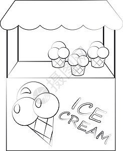 配冰淇淋的延速柜台 用黑白显示插图图片