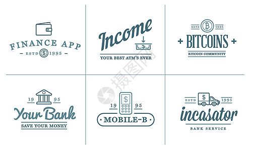 一套矢量金融要素和货币业务作为说明 可用作保费质量的Logo或图标钱包平衡取款机潮人合同交换商业信用卡片计算器图片