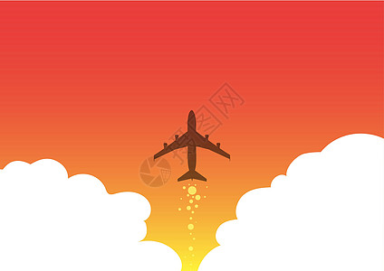 飞机发射快速直达天空的插图 飞行高在天空的飞机图画 喷气机设计漂浮在空中与云彩阳光绘画图形船运集装箱私人旅游技术车辆假期图片