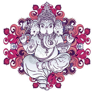 印度教加内沙勋爵 矢量说明宗教神话幸福艺术装饰品插图文化上帝雕像旅行图片