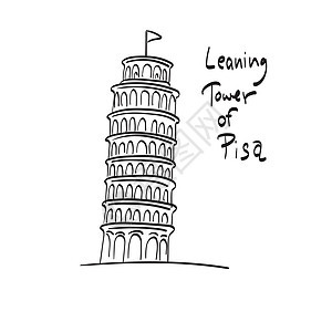白底线艺术中孤立的意大利比萨斜塔插图矢量图片