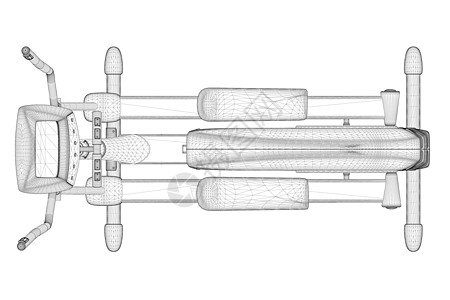 由白色背景上隔离的黑色线条制成的慢跑机铁丝框 从上面查看 3D 矢量插图图片