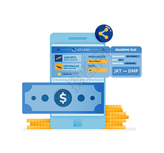 向移动银行转账和购买假期机票的图标设计 此图标可用于营销 广告 促销 公司 企业图片