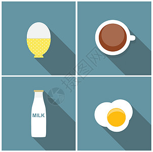 滚动鸡蛋 软煮鸡蛋 牛奶 咖啡图标设置矢量说明美食午餐晚餐温度厨房早餐阴影食物节食食谱图片