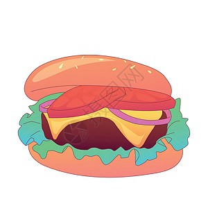 白色背景上现实的大型汉堡包  矢量包子蔬菜牛肉菜单插图沙拉芝士种子午餐卡通片图片