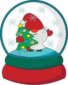 圣诞雪球 配有Gnome和圣诞树 用颜色绘制插图图片