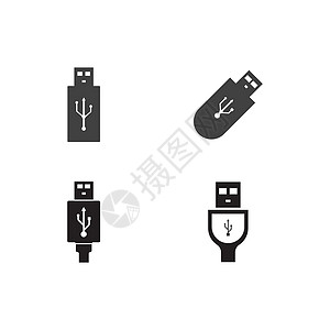 usb 图标矢量电缆活力黑色充电器电脑连接器电话互联网记忆插图图片