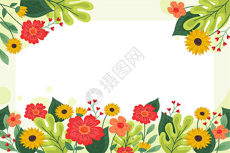 空白的框架装饰着抽象的现代化形式的花朵和叶子 空旷的现代边框被组织愉快的五颜六色的线条符号包围绿色草地草本植物计算机庆典风格环境图片