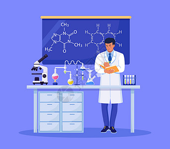 有文件夹的化学家写下科学家正在实验室试验疫苗发现设备的结果 从事抗病毒治疗开发的医生图片