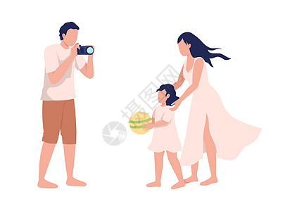 男人拍摄女儿和妻子半平板彩色向量字符的图片图片