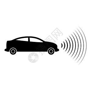 汽车无线电信号传感器智能智能技术自动驾驶前向方向图标黑色矢量图示图像平板风格(AU)图片