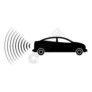 汽车无线电信号传感器智能技术自动驾驶反向方向图标黑色矢量图示图像平板风格(AU)图片