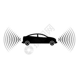 汽车无线电信号传感器智能智能技术自动驾驶前和后向图标黑色矢量图示图像平板风格(AU)图片