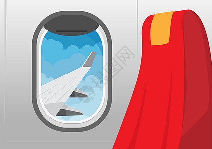 从平面 窗口 客座座飞机旅行中查看 平式卡通矢量插图图片