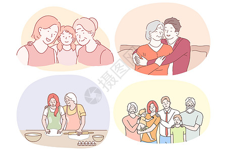 外祖母和孙孙 幸福的祖父母家庭概念孙子卡通片童年男性拥抱奶奶女士孩子们老年退休图片