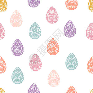 以白色背景 矢量无缝模式平板化的复活节鸡蛋装饰织物食物纺织品卡片收藏绘画装饰品插图打印图片