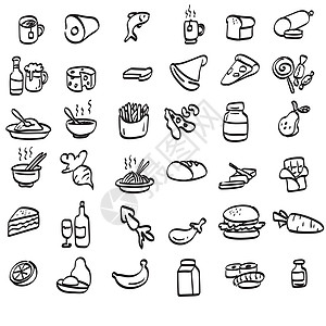 食物图标集插图矢量手 在白色背景线艺术上被孤立图片