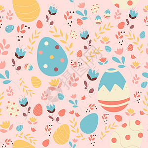 矢量无缝的简单模式 配有装饰鸡蛋 用于印刷的复活节假日背景婴儿卡片邀请函季节假期装饰品兔子墙纸卡通片艺术图片