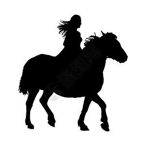 在白色背景隔绝的马剪影的女孩 骑马的人背景图片