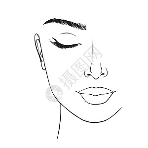 黑白肖像妇女头部的矢量说明白色黑色嘴唇发型女孩化妆品睫毛女性理发师草图设计图片