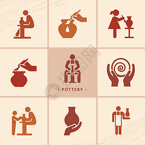 装饰图脚手轮 陶器 泥马和其他陶瓷制品 以平板风格装在图标上设计图片