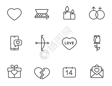 孤立在白色背景上的情人节大纲矢量图标 用于网络 移动应用程序 ui 和印刷产品的浪漫爱情和情人节线矢量图标 爱的心股票矢量图图片