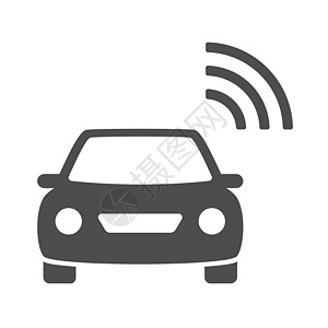 孤立在白色背景上的智能汽车矢量图标 带有用于网络 移动应用程序和 ui 设计的电波图标的智能汽车 物联网股票矢量图 物联网技术概图片
