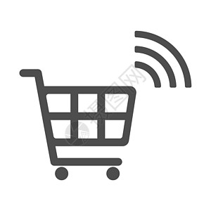 孤立在白色背景上的智能购物车矢量图标 带有用于网络 移动应用程序和 ui 设计的电波图标的购物车 物联网股票矢量图 物联网技术概图片