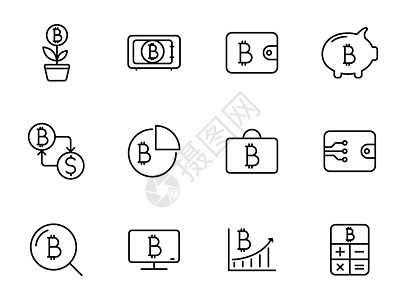 比特币线性矢量图标隔离在白色 用于 web 和 ui 设计 移动应用程序和印刷产品的比特币加密货币图标集蓝色互联网密码银行财富收图片