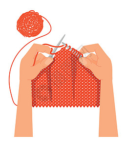 编织爱好 用针头和红羊毛牵手图片