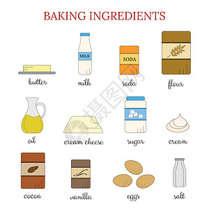 烹饪原料奶油可可面包黄油产品厨房苏打牛奶菜单食谱图片