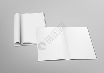 3D 空白清除已打开的封面蒙版杂志推介会笔记本传单白色文档卡片灰色目录插图小册子图片
