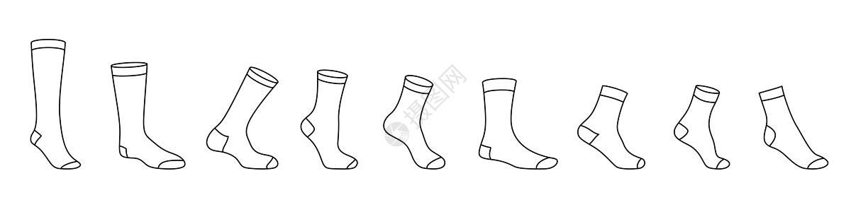 袜子图标 一套黑色线性袜子 矢量插图服装衣服运动条纹配件棉布纺织品羊毛标识服饰图片