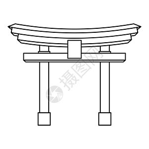 日本的托里门 托里门黑色线性轮廓 神道主义的象征背景图片