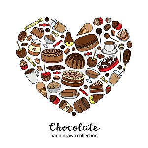 西式糕点面条巧克力和可可制品的心脏形状酒吧奶油餐厅小吃产品外滩甜点涂鸦饮料黄油设计图片